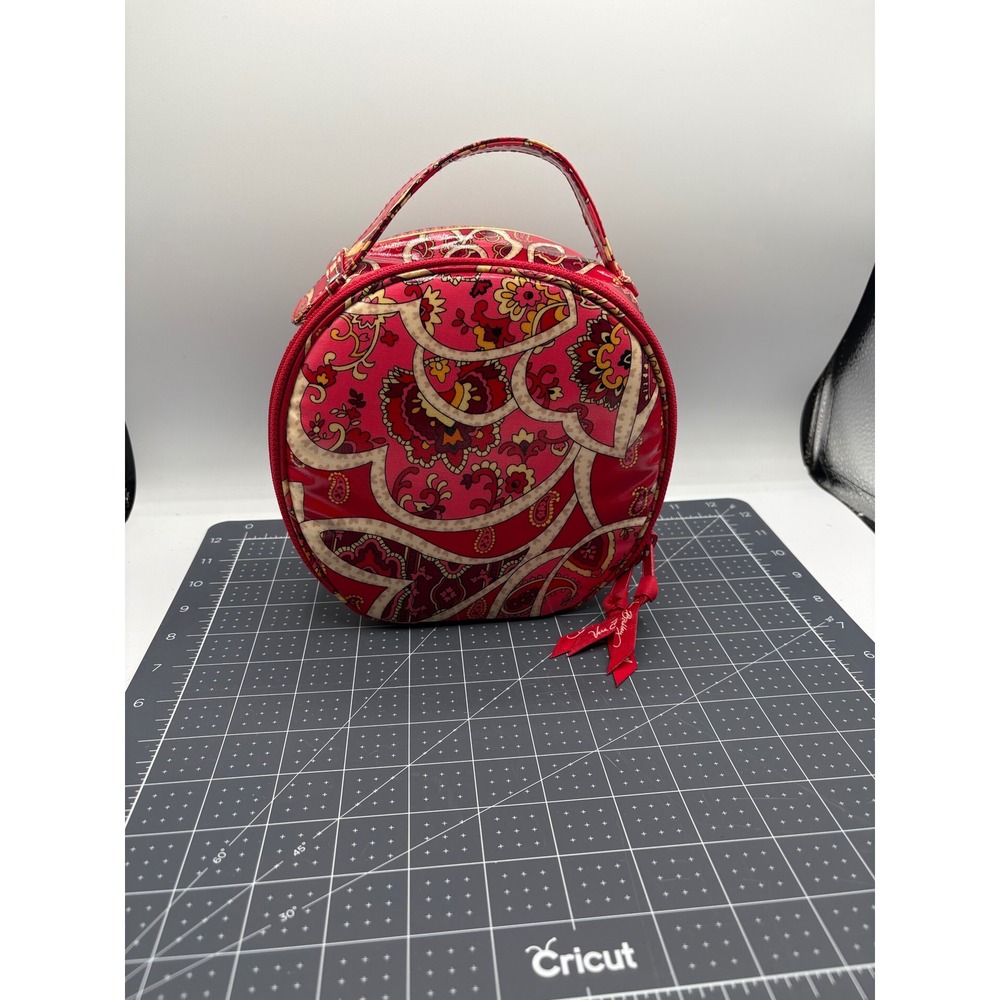 Vera Bradley Barcelona Paisley Round‎ Cosmetic Case Red Travel Makeup Bag Vanity